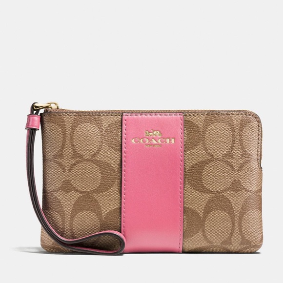Coach Handbags - COACH Corner Zip Wristlet In Signature Canvas